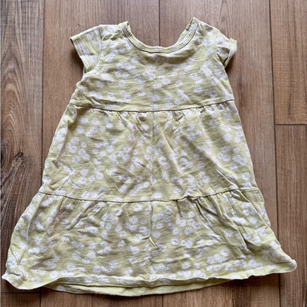 Little Co. Organic Cotton Sage Green Floral Tiered Tunic Dress | EUC | 24mo